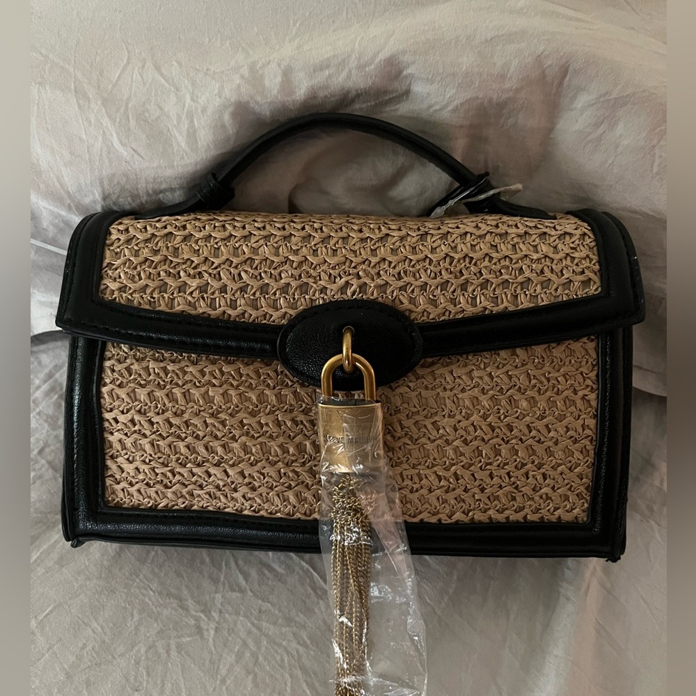 Steve Madden Woven Straw Top-Handle Purse Detachable Crossbody Strap